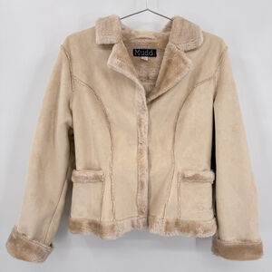 Vintage 90s Y2K Penny Lane Jacket by MUDD Faux Suede Fur Lined Size Medium